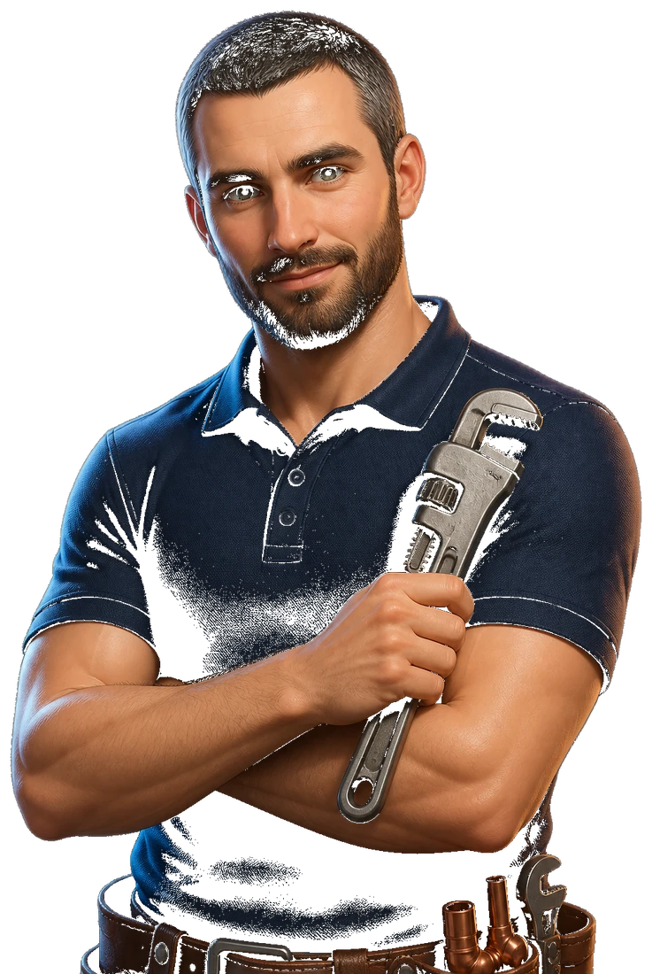 FlowFix technician holding a pipe wrench